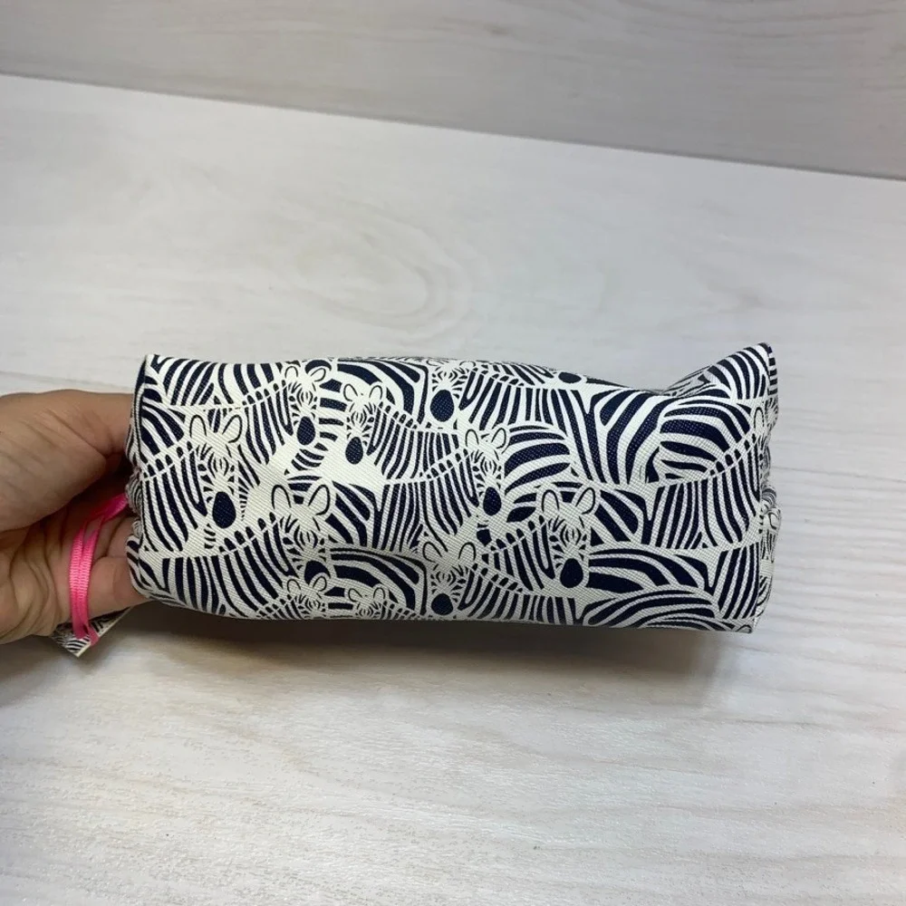 Dabney Lee Womens OS Cosmetic Bag Zebra Print‎ Navy Blue Travel Makeup Pouch NWT